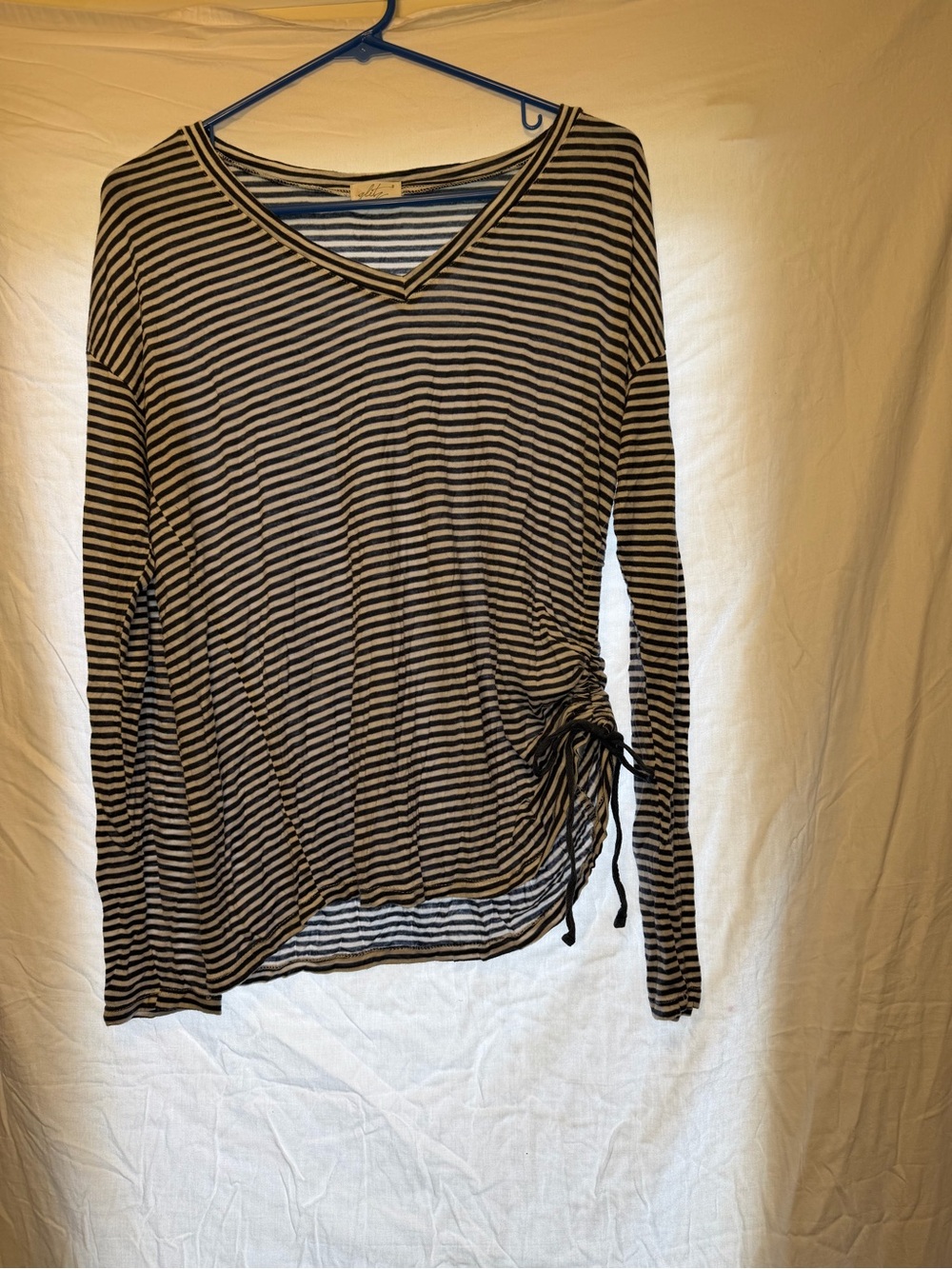 Glitz blue & White Striped V-Neck Long-Sleeve Tie-Side Top